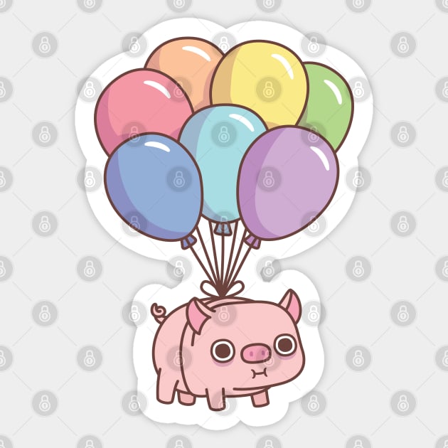 Cute Chubby Pig With Rainbow Balloons Sticker by rustydoodle